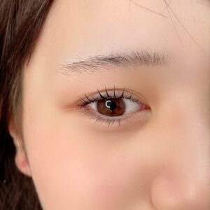 自然な丸みを付けたラッシュリフトの施術例。やわらかい毛先のカールが分かる