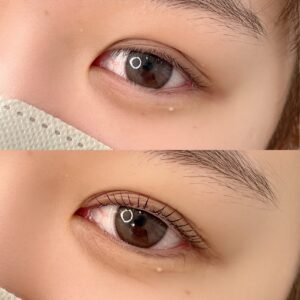 自まつ毛を自然に上向きへ整えたまつ毛パーマの施術前後