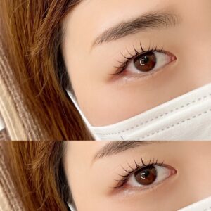 鴻巣の束感まつげパーマ施術例。根元から自然に立ち上げ毛先に束感を出した目元